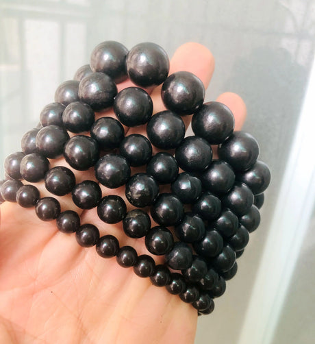 PANGEM-Wholesale 1pcs 100% Natural Russia Shungite Bracelet,Healing Stone Bead 6mm 8mm 10mm 12mm 14mm,Real Shungite Bead