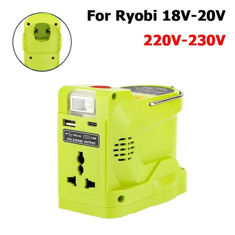 200W Power Inverter Generator for Ryobi 18V Lithium Battery,DC 18V To AC 120V 220V Portable Power Station with 280lm LED Light