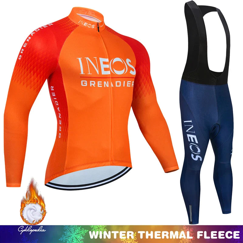 Winter Thermal Fleece Cycling Clothing Mtb Man Laser Cut Ineos Grenadier Sports Men's Suit Jersey Road Bike Uniform 2024 Bib Set