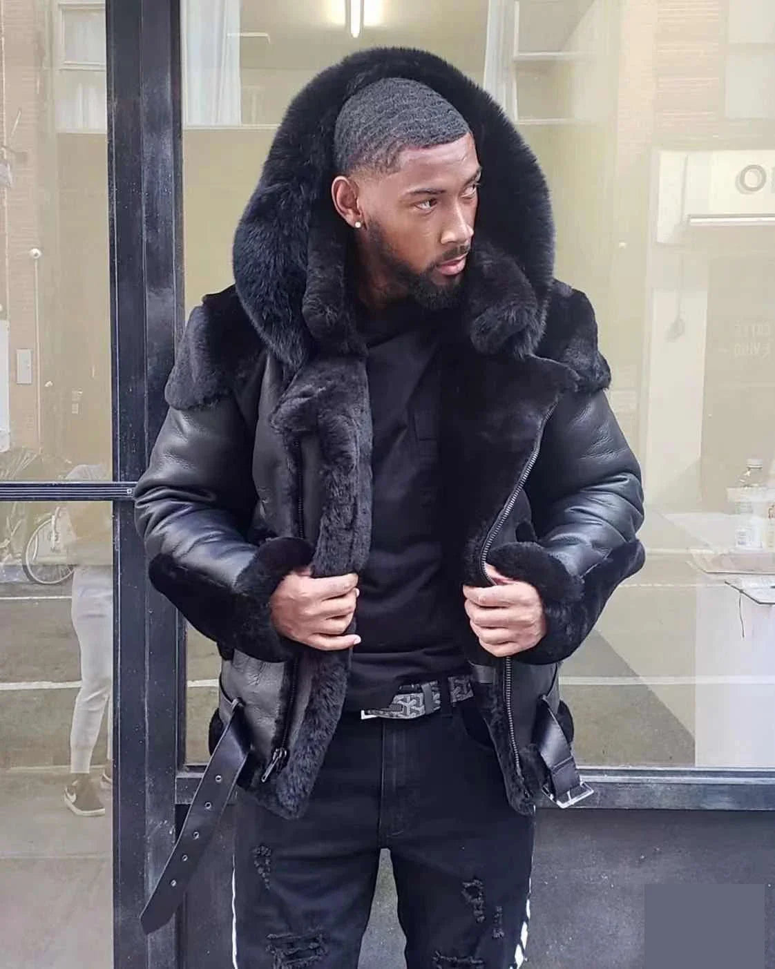 2022 New Men's Leather Coat Winter Large Size Jacket with Fur Collar and Long Sleeve Wool Lining Casual Men's Jacket