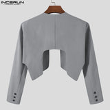 INCERUN Men Blazer Solid Color Open Stitch Long Sleeve Streetwear Casual Irregular Suits Men 2023 Fashion Thin Crop Coats S-5XL