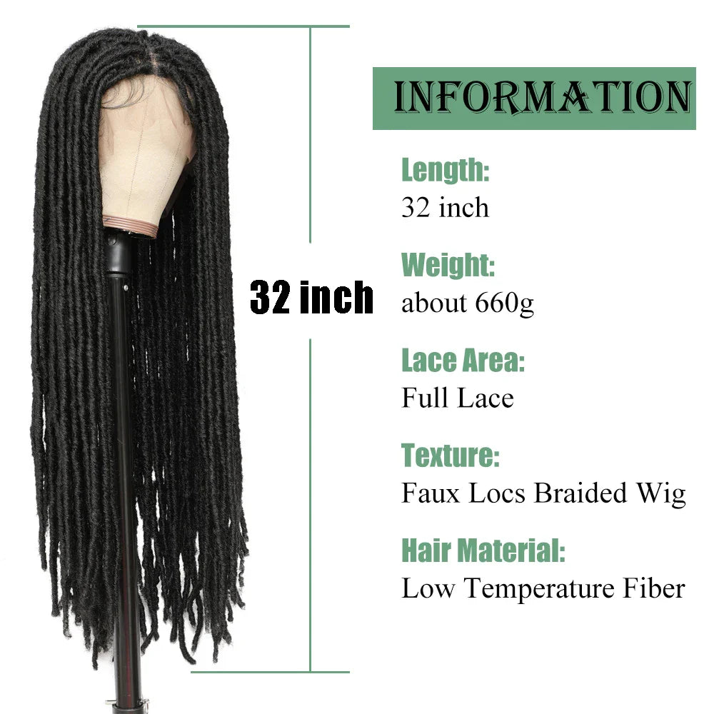 X-TRESS Full Lace Braided Wigs Faux Locs Synthetic Lace Front Wig for Women 32 Inch Long Straight Dreadlocks Free Part Lace Wigs