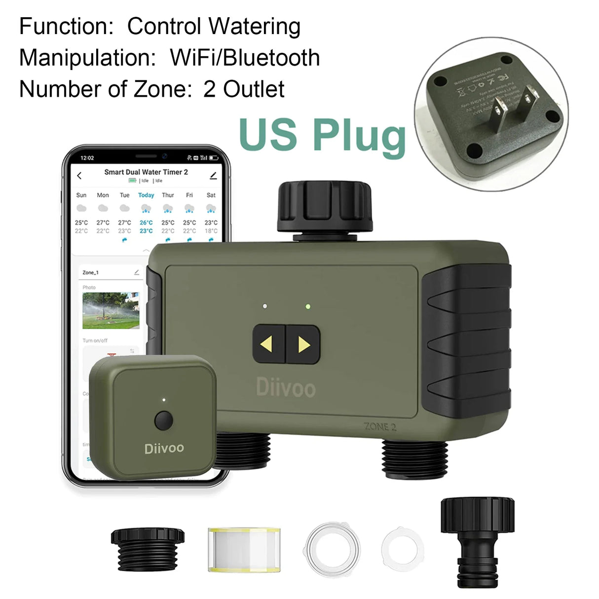 Diivoo 1/2/3 Zone Garden Watering Timer Wifi Automatic Drip Irrigation Controller Water Valve Garden Automatic Watering System