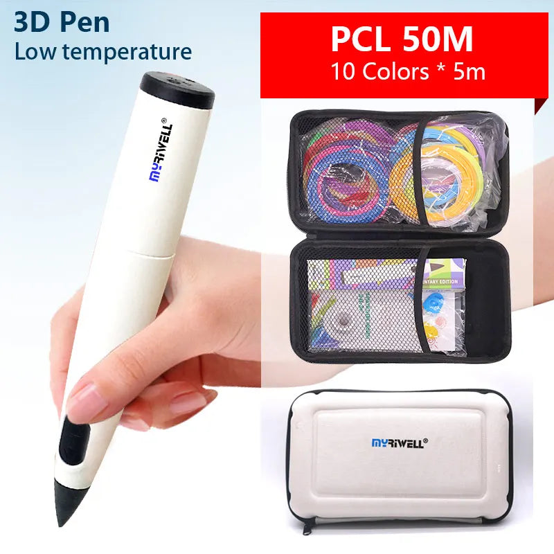 Myriwell Safe Low-Temperature 3D Pen Set with Stylish Case & PCL Filament - Perfect New Year & Christmas Gift!