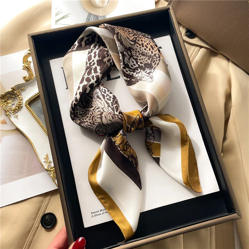 2023 Fashion Wraps Satin Hijab Luxury Square Scarf for Women Hair Bands Ribbon Headband Silk Shawl Neckerchief Female Bandana