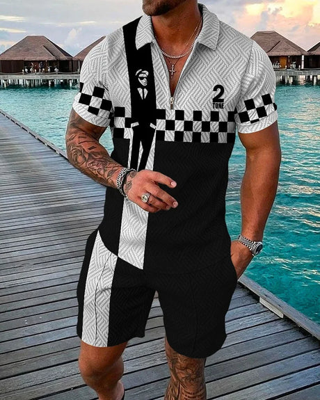 Summer Brand Tracksuit Solid Color Male Shorts Suit Polo Shirt Set Daily Casual Beach Clothing 3D Printed Fashion Slim Fit Mens