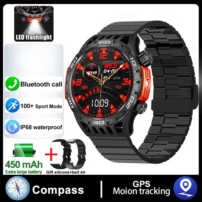 2024 New Smart Watch Men Outdoor Military Sports Fitness IP68 Waterproof Watch Bluetooth Call Heart Rate Detection Smart Watch