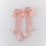 Baby Girls Knee High Socks Kids Cotton Big Bow Socks Solid Leg Warmers Princess Girls Toddler Soft Long Socks For Children