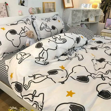 Snoopy girl boy Cartoon bed sheet pillowcase cartoon cute quilt cover bedding set