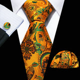 Luxury Ties for Men Gold Green Floral Silk Neck Tie Handkerchief Cufflinks Set Wedding Free Shipping Barry·Wang Tie Clip 5951