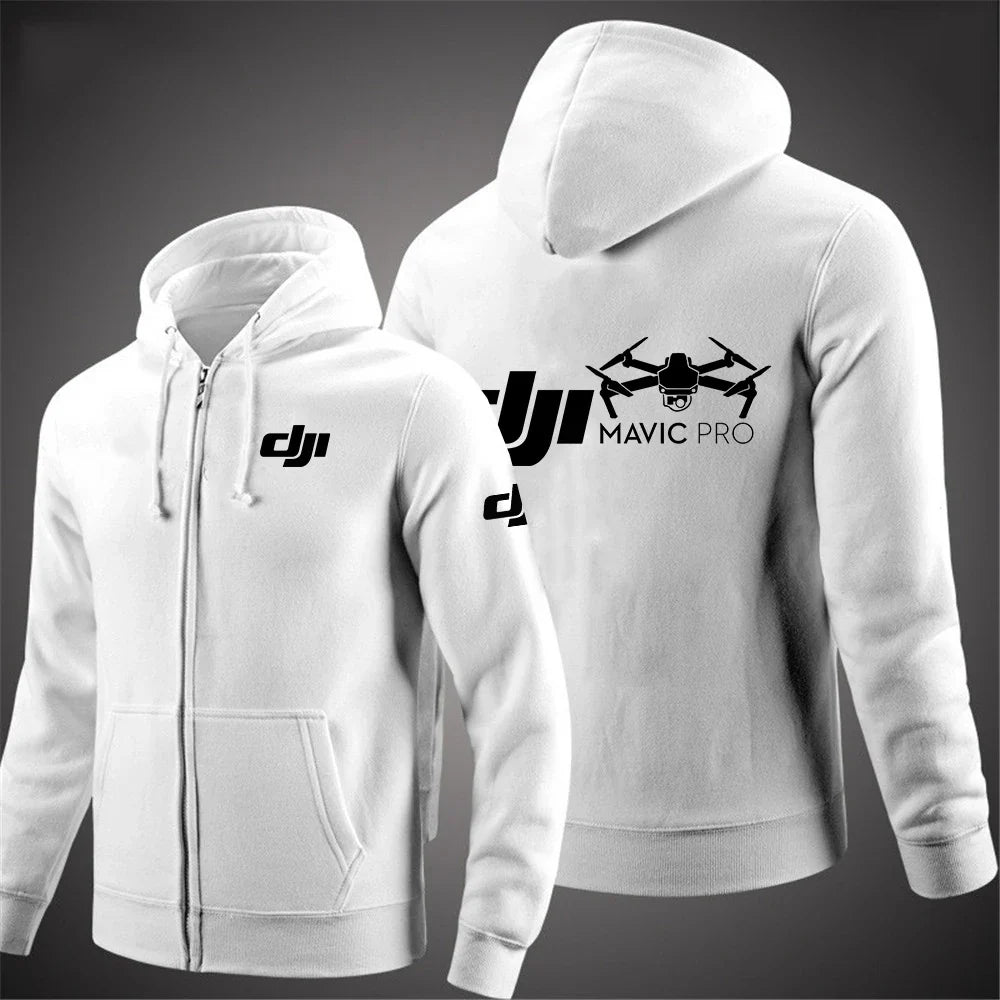 Dji Professional Pilot Drone Men's Autumn Hooded Sweatshirt Fashion Solid Color Zipper Hoodies Loose Sports Sweatshirt Cardigan