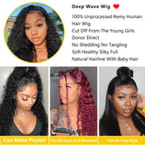 HD Transparent Deep Wave Frontal Wig 13x4/13x6 Curly Lace Front Human Hair Wigs For Women Wet And Wavy 4x4 Water Closure Wig