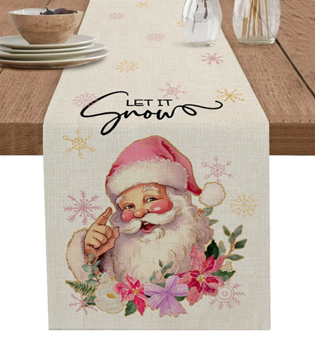 Merry Christmas Pink Old Man Snowflake Candy Wedding Decor Table Runner Kitchen Coffee Table Dining Table Fabric Home Decoration