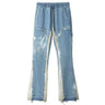 Jeans high street do old brush paint hand-painted stitching jeans men and women vibe wind straight loose micro flared pants