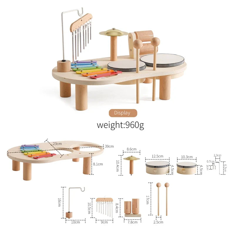 Baby Wooden Musical Instruments Toys Multifunctional Percussion Instruments Drum Eight Tone Piano Montessori Toys Birthday Gifts