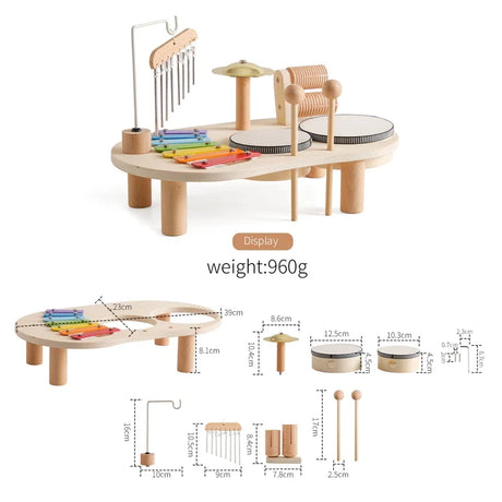 Baby Wooden Musical Instruments Toys Multifunctional Percussion Instruments Drum Eight Tone Piano Montessori Toys Birthday Gifts