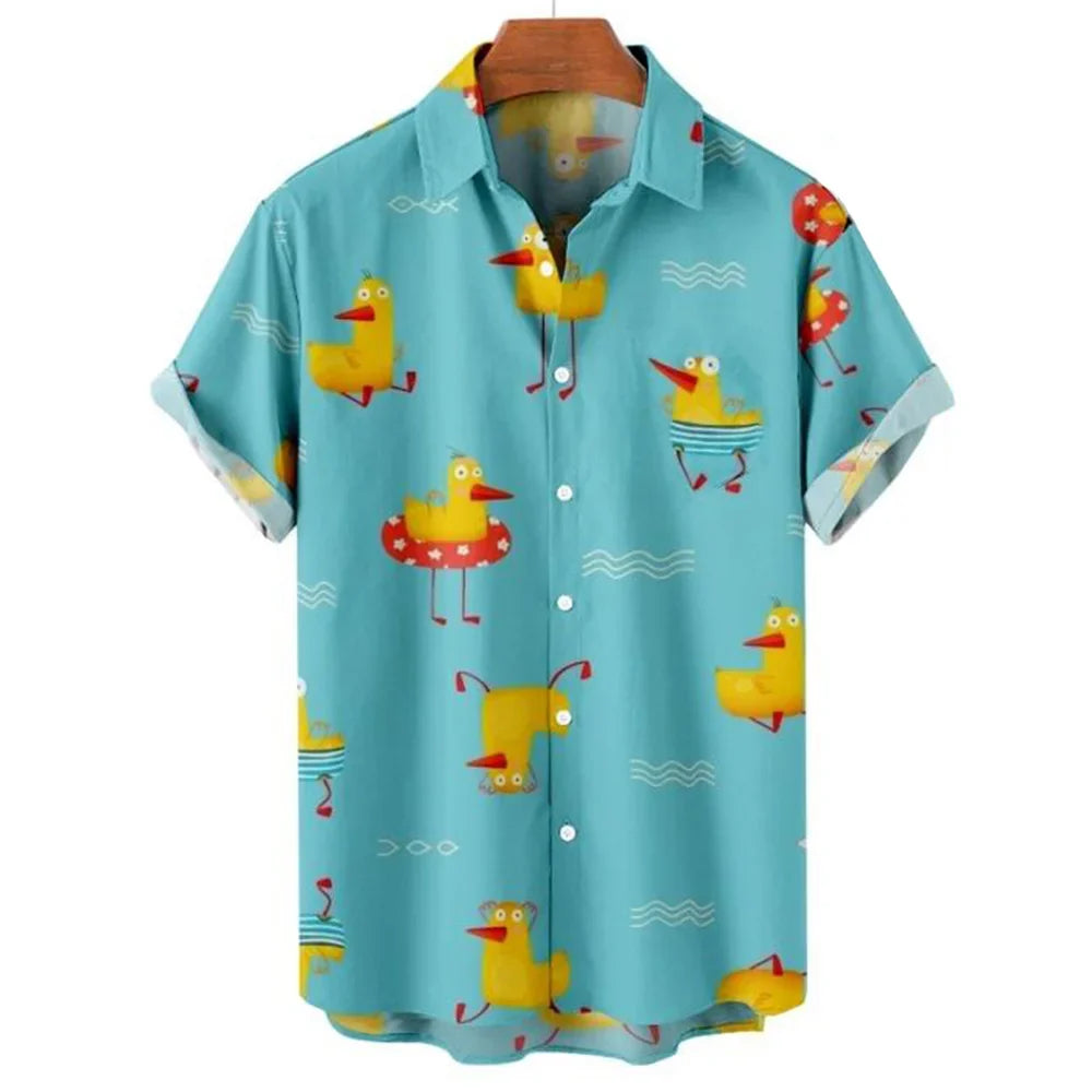 Duck 3d Print Summer Beach Shirt Men Floral Fashion Hawaiian Casual Short Sleeve Single-Breasted Imported Clothing Streetwear