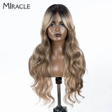 MIRACLE Synthetic Lace Front Wigs For Women Long Wavy 36 Inch Body Wavy Side Part Lace Front Wig Ombre Brown Blonde Cosplay Wig