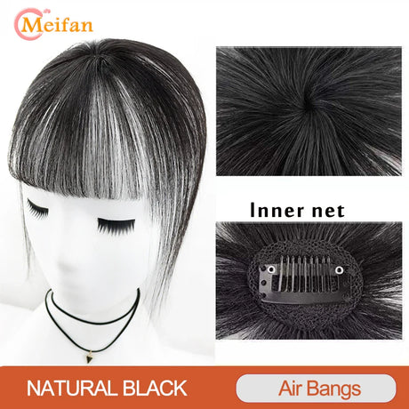 MEIFAN Middle Part Fake Bangs Fringe Synthetic Topper Hairpiece Clip-In Bang Extension Natural Invisible Clourse Hairpiece Women