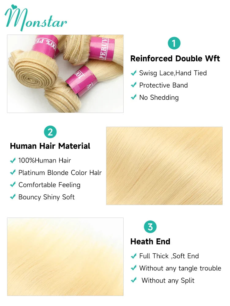 Monstar 1/3/4 613 Blonde Straight Hair Bundles Brazilian Remy Human Hair Extension Honey Blonde Bundles 8- 40 Inch Free Shipping