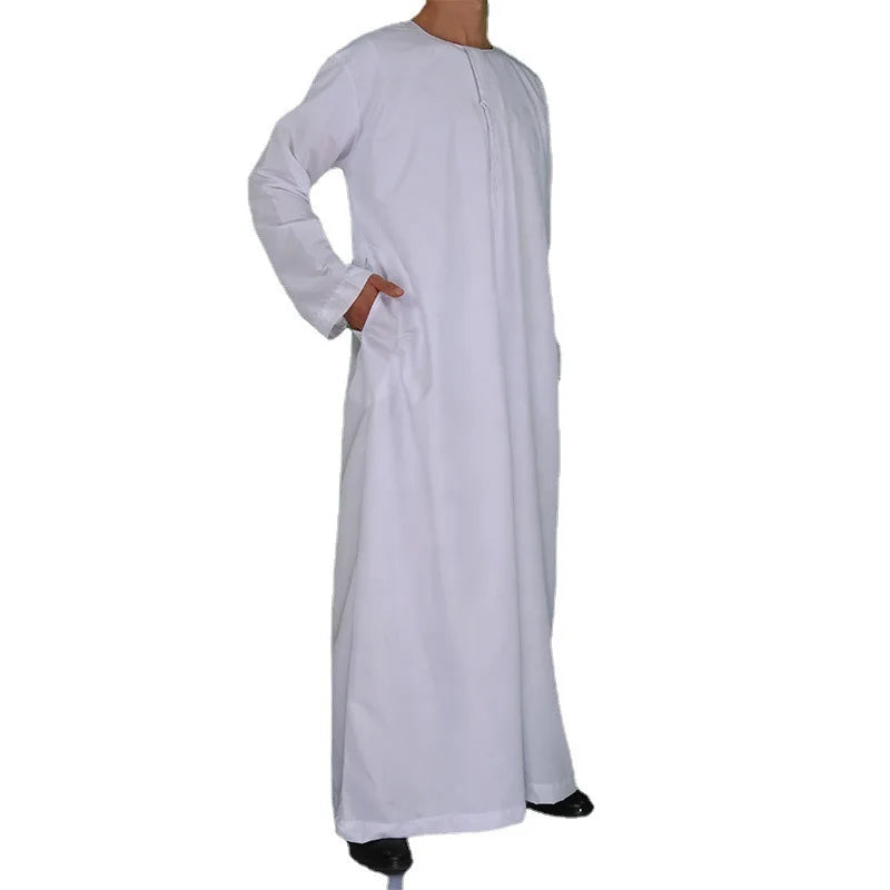 Men's Muslim Robe Middle East Islam Long Sleeve Arab Crew Neck Islamic Solid Color Kaftan Maxi Dubai Long Jubba Thobe Abaya