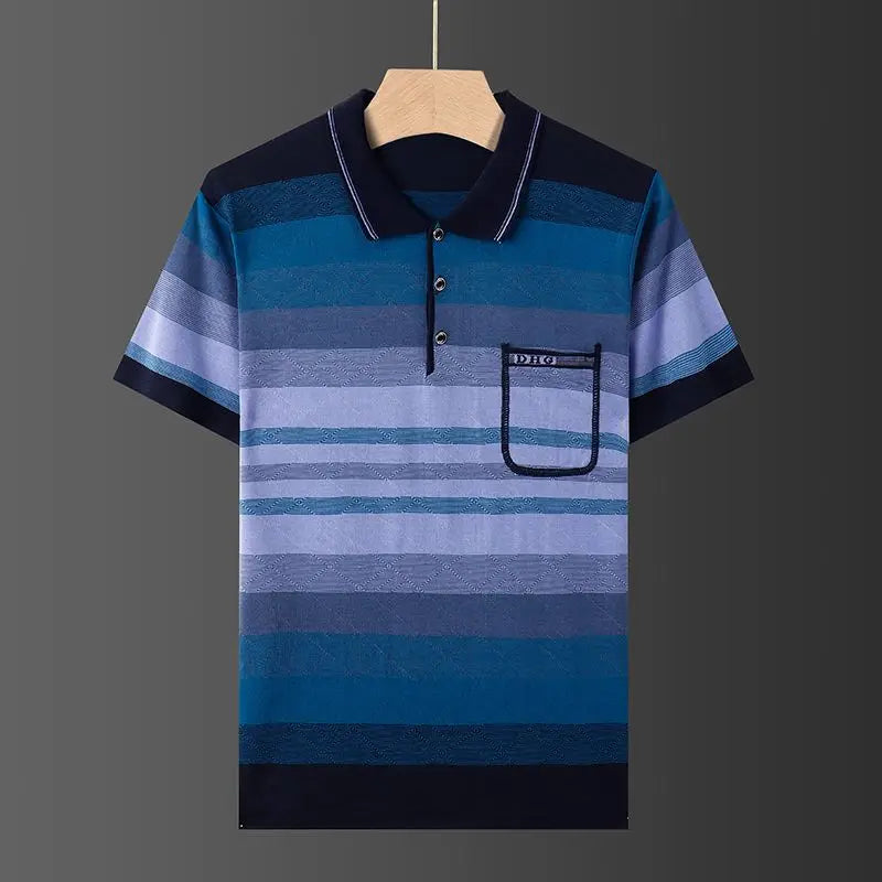 Male Clothes Casual Short Sleeve Polo-Neck Shirt 2023 Summer Fashionable Pockets Spliced Korean Striped Shirt T-shirt for Men