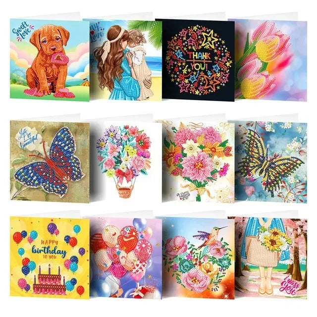 AZQSD Diamond Painting Greeting Card Blessing Christmas 6/8/12pcs Happy Birthday Animal Flower Landscape Envelope Postcard