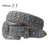 Punk Western Rhinestone Belts for Women Luxury Diamond Strap Cowgirl Cowboy Bling Crystal Pin Wide Buckle Studded Y2K Mens Belts