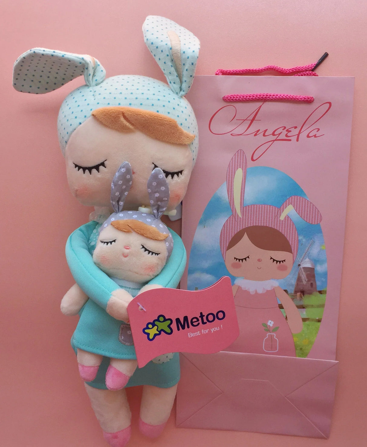 Metoo Doll Stuffed Toys Kawaii Mother and Kid 2 Piece Angela Plush Sleeping Toys For Girls Newborn Baby Christmas Birthday Gift