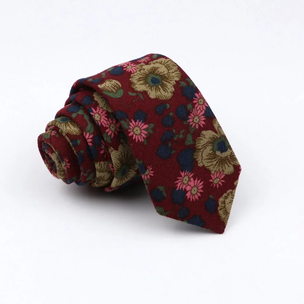 Mens Ties 6cm Classic Cotton Handmade Skinny Neck Tie For Wedding Casual Neckties Suits Bird Flower Print Necktie Cravat Gift