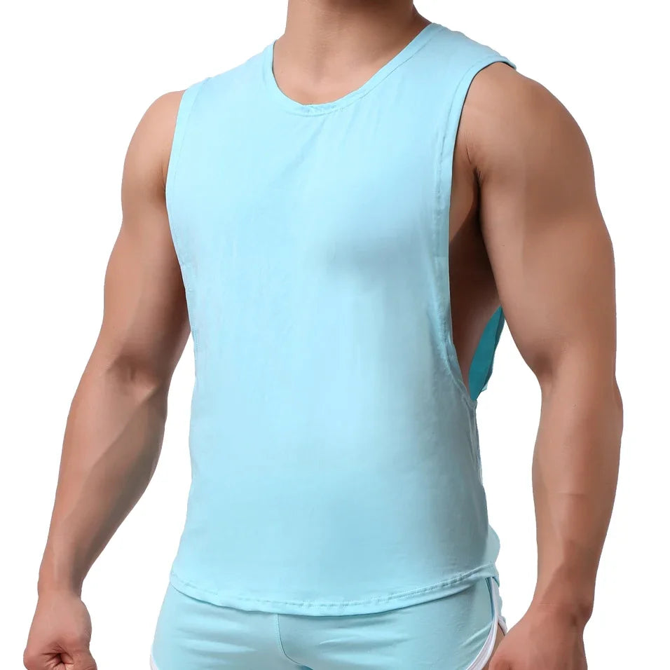 Mens Tank Tops Sleeveless Cotton Summer Vest Loose Gym Fitness Tops Casual Undershirts Boxers Shorts Underwear Mens Clothes Set