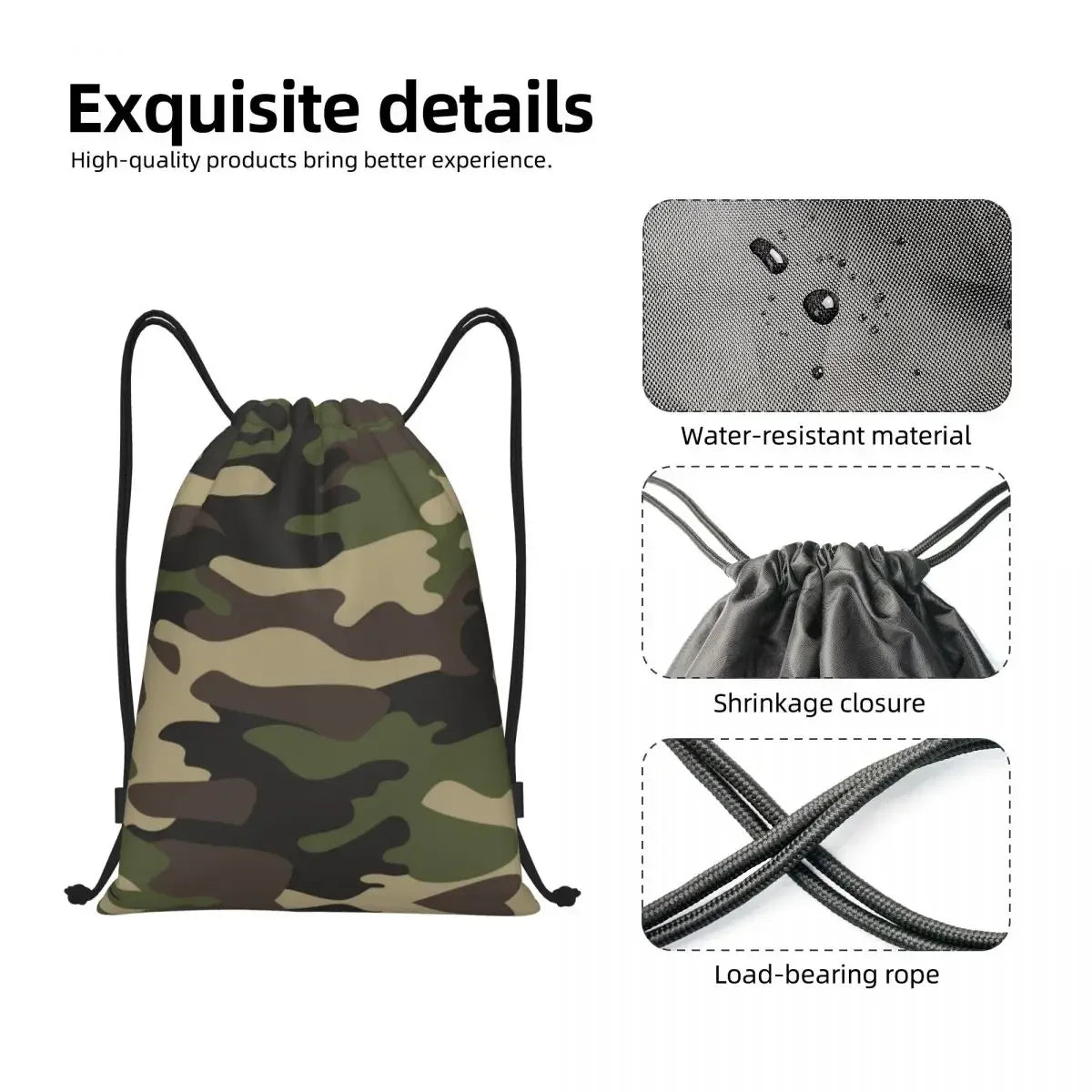 Custom Green Brown Military Camouflage Drawstring Bags Men Women Lightweight Army Jungle Camo Sports Gym Storage Backpack