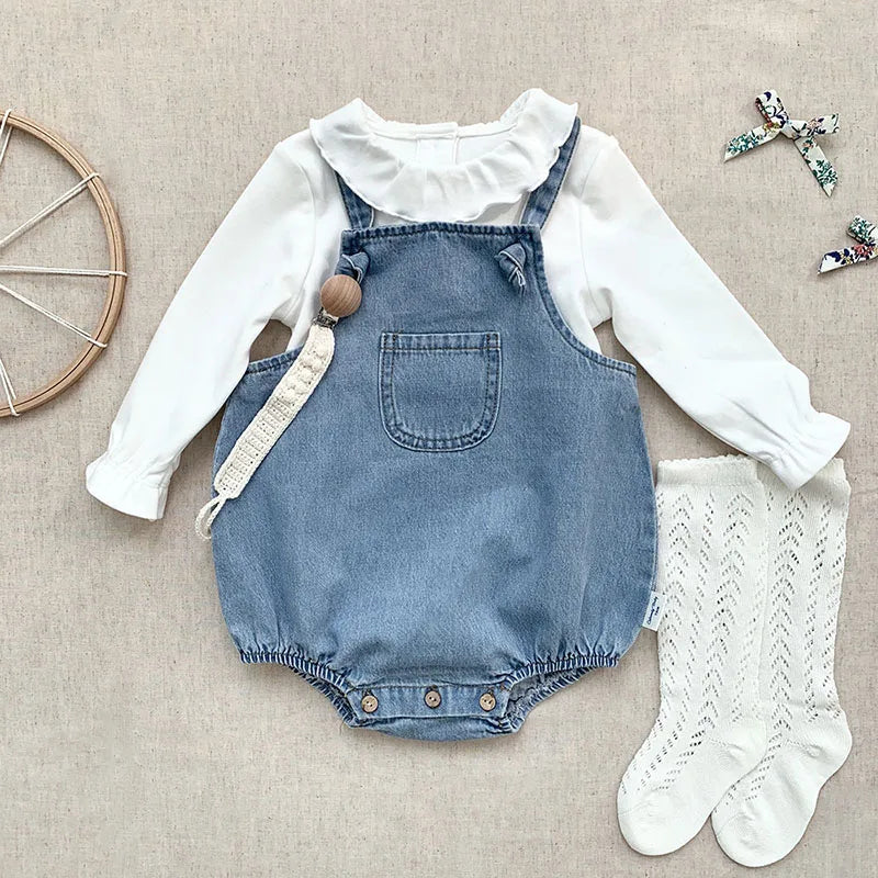 2023 Baby Boy Girl Romper Cowboy Sleeveless Jumpsuit Toddler Baby Boy Girl Romper Solid Color Boy Casual Costume Baby Romper