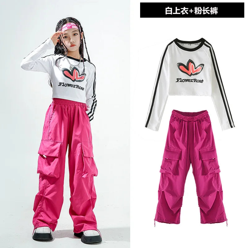 Jazz Dance Children's Trendy Autumn Street Dance Hiphop Training Dress Girl Model Naked Navel Walking Show Performance Dress