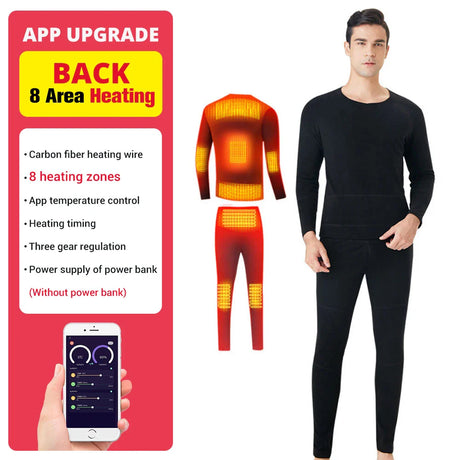 Electric Heated Fleece Lined Thermal Tops Pants Heated Underwear Smart Phone APP Control Temperature Motorcycle Jacket Suit