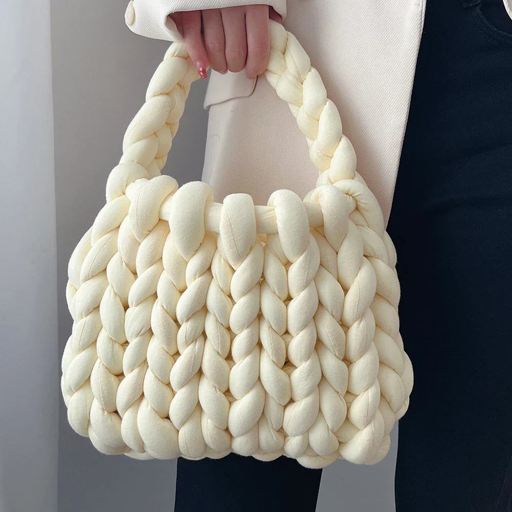 Ladies Casual Bag Hand-woven Shopping Bag Icelandic Wool Fashion Soft Shoulder Diy Handbag Self-woven Homemade Crochet Bag