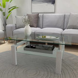 Rectangle Tempered Glass Coffee Table Metal Tube Legs End Table for Living Room, Silver mesas de centro para sala