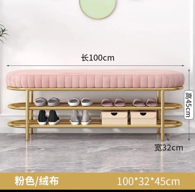 Nordic Shoe Bench Soft Cushion Multifunctional Shoe Rack Metal Frame Home Furniture Hallway Shoe Rack Bench