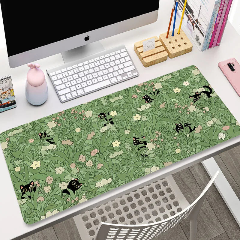 Green Plant Large Gaming Mousepad XXL Gamer Mouse Pad Size For Office Long Table Mat Kawaii Desk For Teen Girls For Bedroom