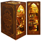 DIY miniature doll house book corner set 3D wooden spelling shelf insert decoration with sensor light creative bookend gift