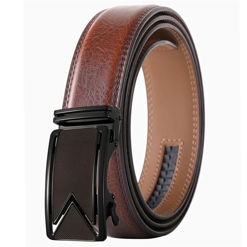 Plyesxale Men Belt 2024 Cowhide Genuine Leather Belts For Men Luxury Automatic Buckle Belts Brown Black Cinturones Hombre B55