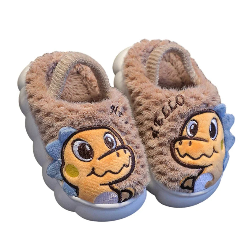 Winter Children‘s Slippers New Kids Home Shoes Dinosaur Warm Plush Indoor Non-Slip Soft Slipper For Boys Girls