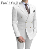 Fanlifujia Store Navy Men Party Tuxedos 2 Pieces Latest Peak Lapel Men Suits Gold Buttons Fashion Style Suits Double Breasted