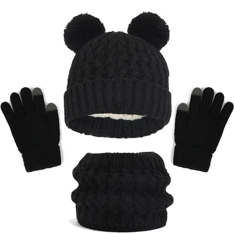 Imitation Cashmere Winter Baby Hat Gloves Scarf Set Fleece Warmer Scarves Thick Knitting Hats Boy Girl Cute Pompom Kids Beanie