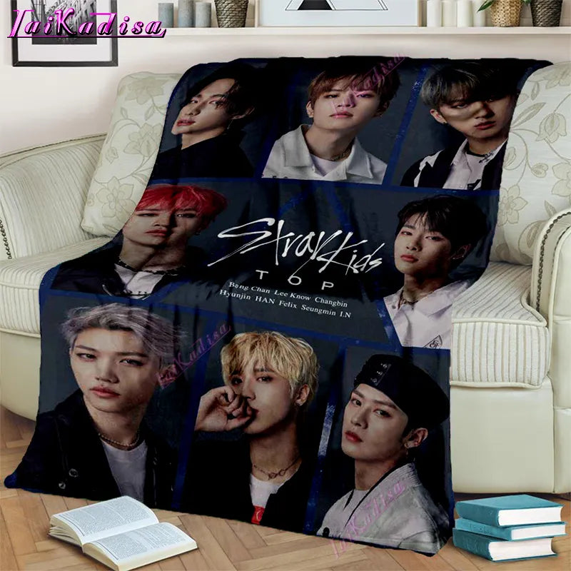 Stray Kids Blanket Soft Sofa Cover Kpop Singer Throw Blanket Fleece Blanket Lightweight Warm Bed Blankets for Bedroom Couch