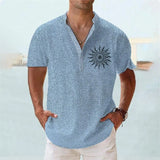 Summer Men Henley Shirt Short Sleeve Tops 3d Sun Graphic Clothing Fashion Designer Apparel Streetwear Mens Hawaiian Shirts 2023