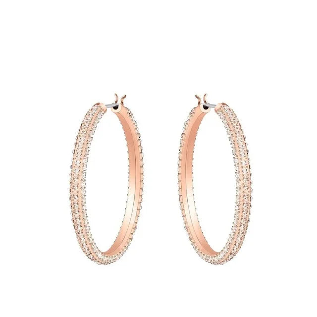 Original Hoop Earrings 2024 Lucent Fine Jewelry Charming Pink Blue Austrian Crystal Fashion SW Romantic Gift For Women With Logo