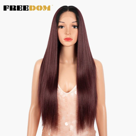 FREEDOM Synthetic Lace Front Wig For Black Women Long Straight Middle Part Wig High Temperature Red Blonde Ginger Cosplay Wigs