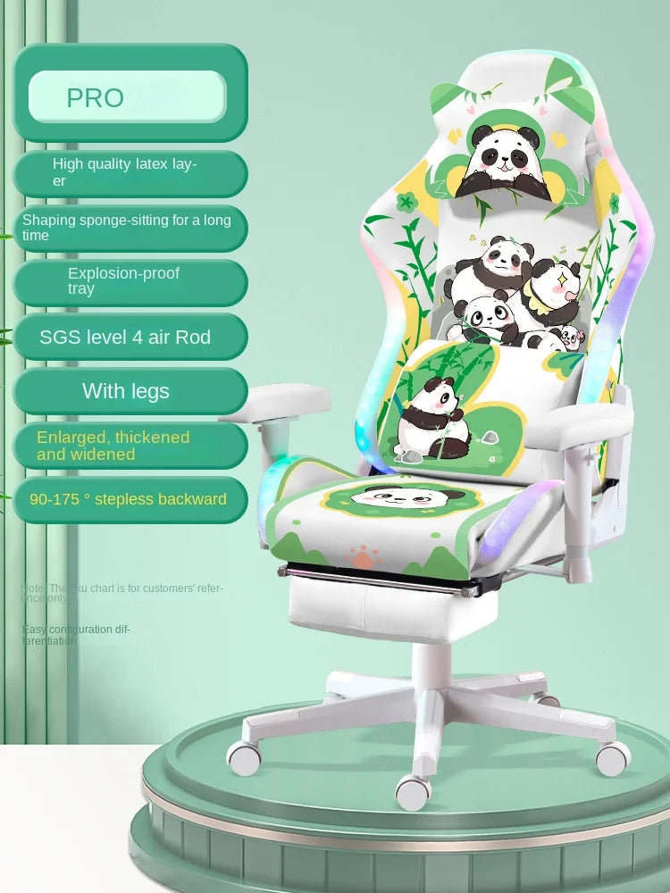 2023 New Fashion Panda Gaming Chair Girls Home Office Computer Chair Lift Rotation PRO with Light Learning Reclining Sofa Cтул