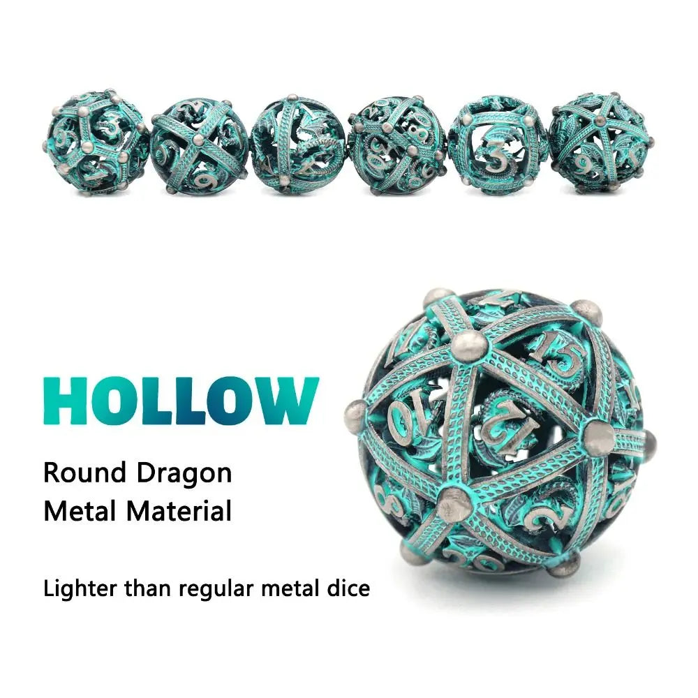 7Pcs/set 7-Die Table Game DND Dice Party Game D4 D6 D8 D10 D12 D20 Game Dice Hollow Roung Dragon Metal Polyhedral Dice TRPG DND